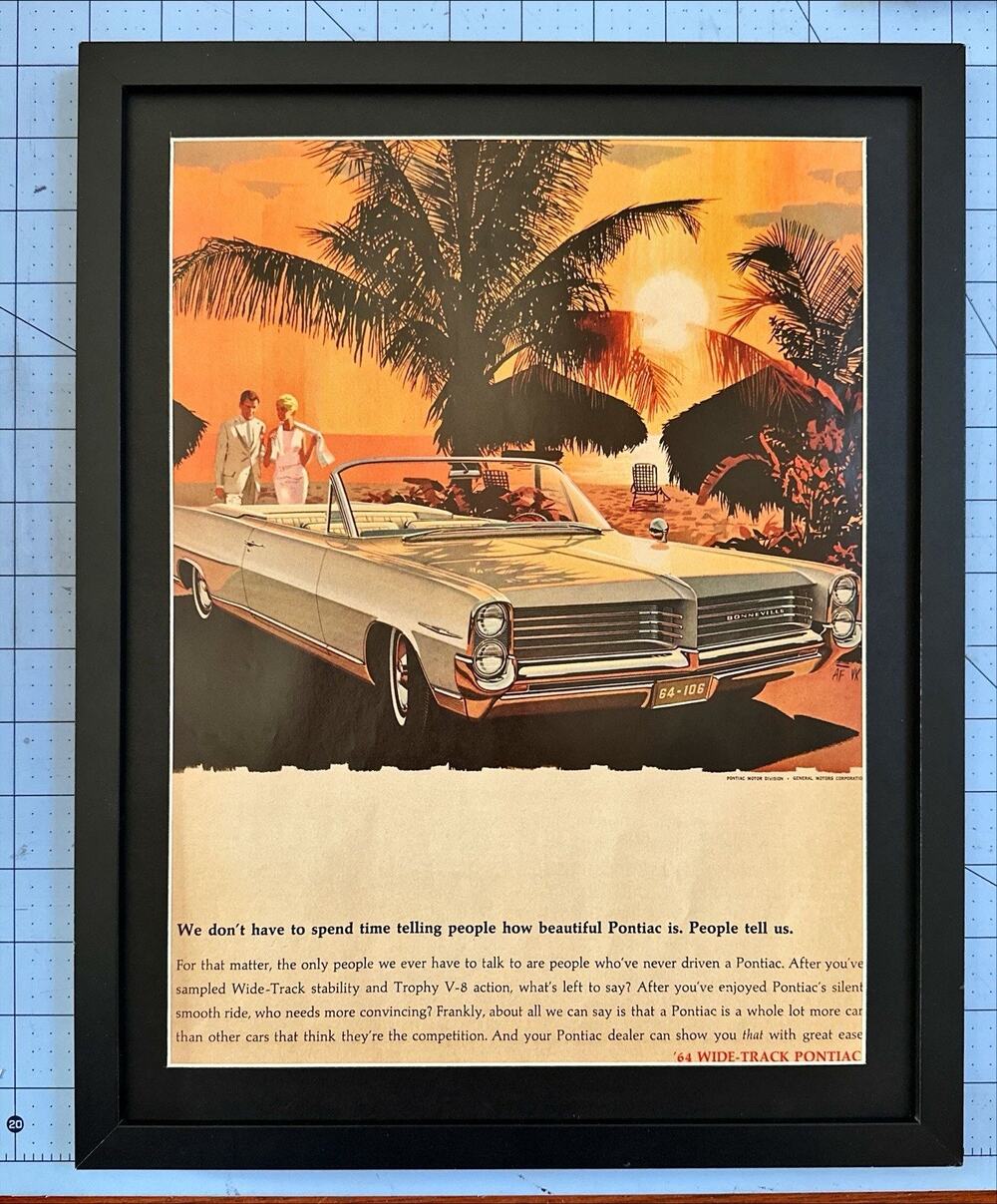 FRAMED 1964 Pontiac Bonneville Convertible Quick Wide Tracks Vintage Print Ad